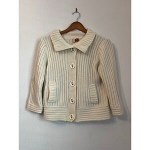Forever‎ 21 Cream Knit Button Up Cardigan Sweater Shawl Collar Pockets  Womens L